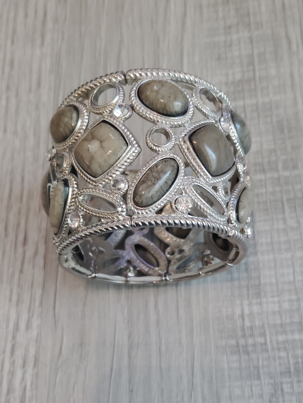 Silver-Tone Cuff Bracelet with Gray Marbled Stones